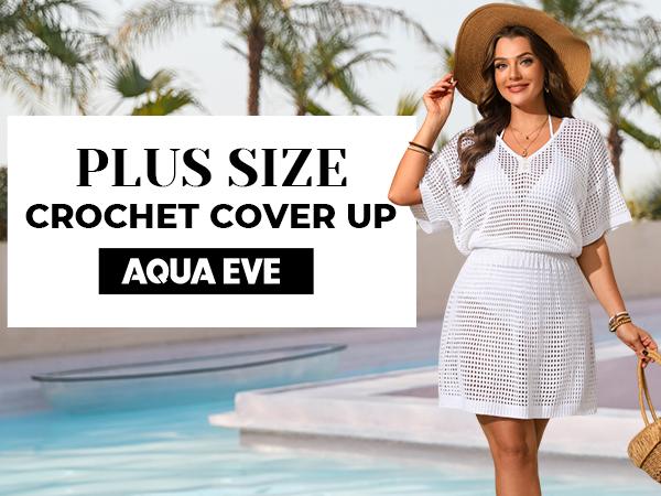 Aqua Eve Plus Size Swimsuit Cover Up - Crochet Bathing Suit Coverups Short Sleeve Beach Dress Swimwear