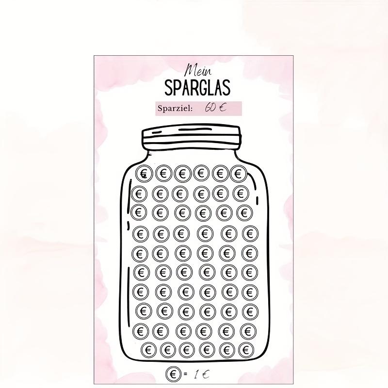 German Savings Challenge Tracker Sheets, Mein Sparglas Visual Saving Cards, Budget Planner Worksheets, Creative Gift, Euro Edition