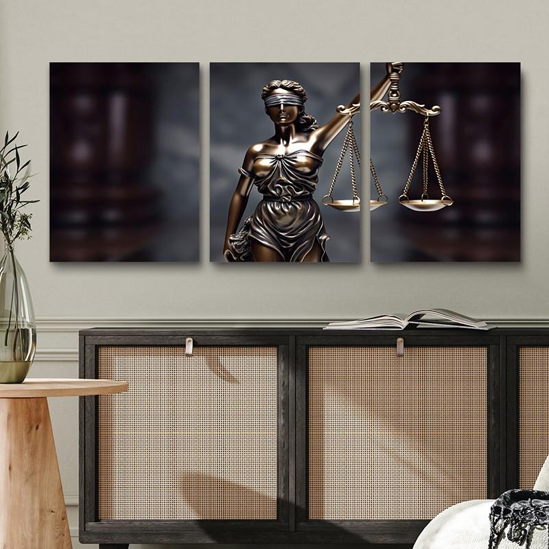 3 Piece Set Wooden Framed Canvas Poster, Photo, Legal Art, Artistic Justitia, Scales, Modern Aesthetics, Lady Justice, Home Decor, Decoration, Art Print, Wall Art for Living Room, Bedroom, Office, Law Firm, Ideal Gift For Lawyer.