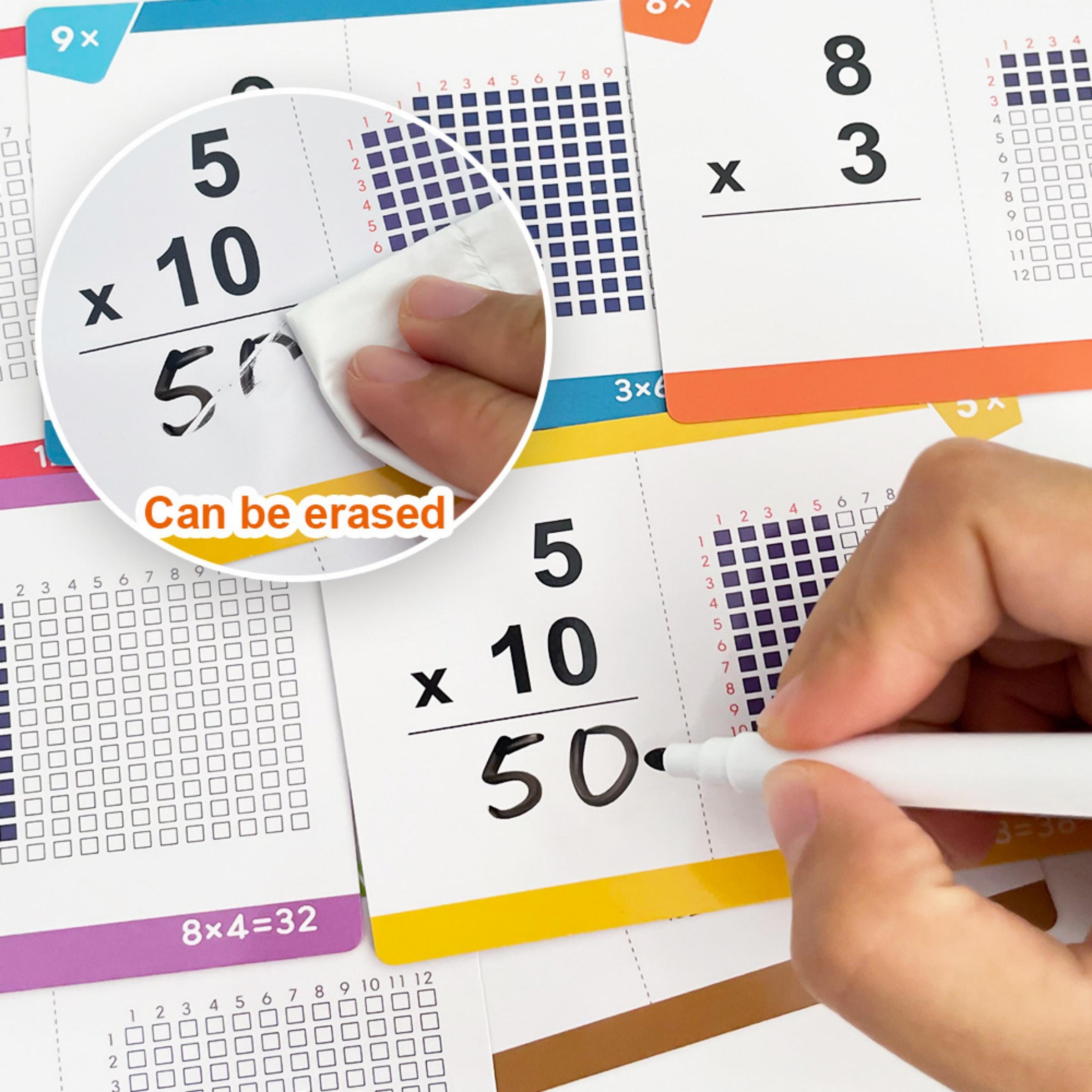 85 Pcs Thickened Math Multiplication Practice Tools, Reusable Erasable Flashcards, Interactive Learning Aids for Kids Ages 6-12