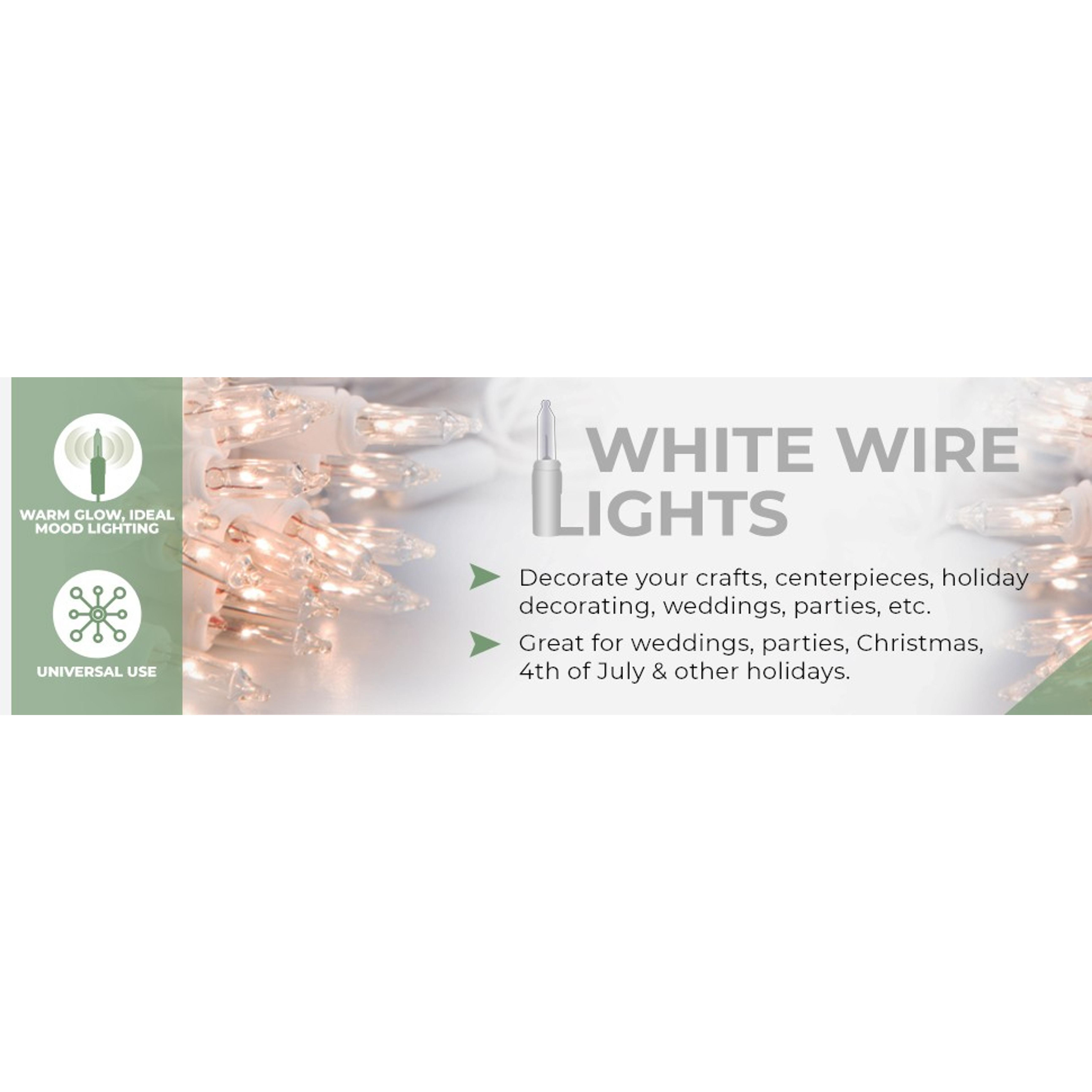 612 Vermont Clear 35 Count Christmas String Lights on White Wire Cord, UL Approved for Indoor Use Only, Total Length 7.5 Foot, Lighted Length 6.1 Foot