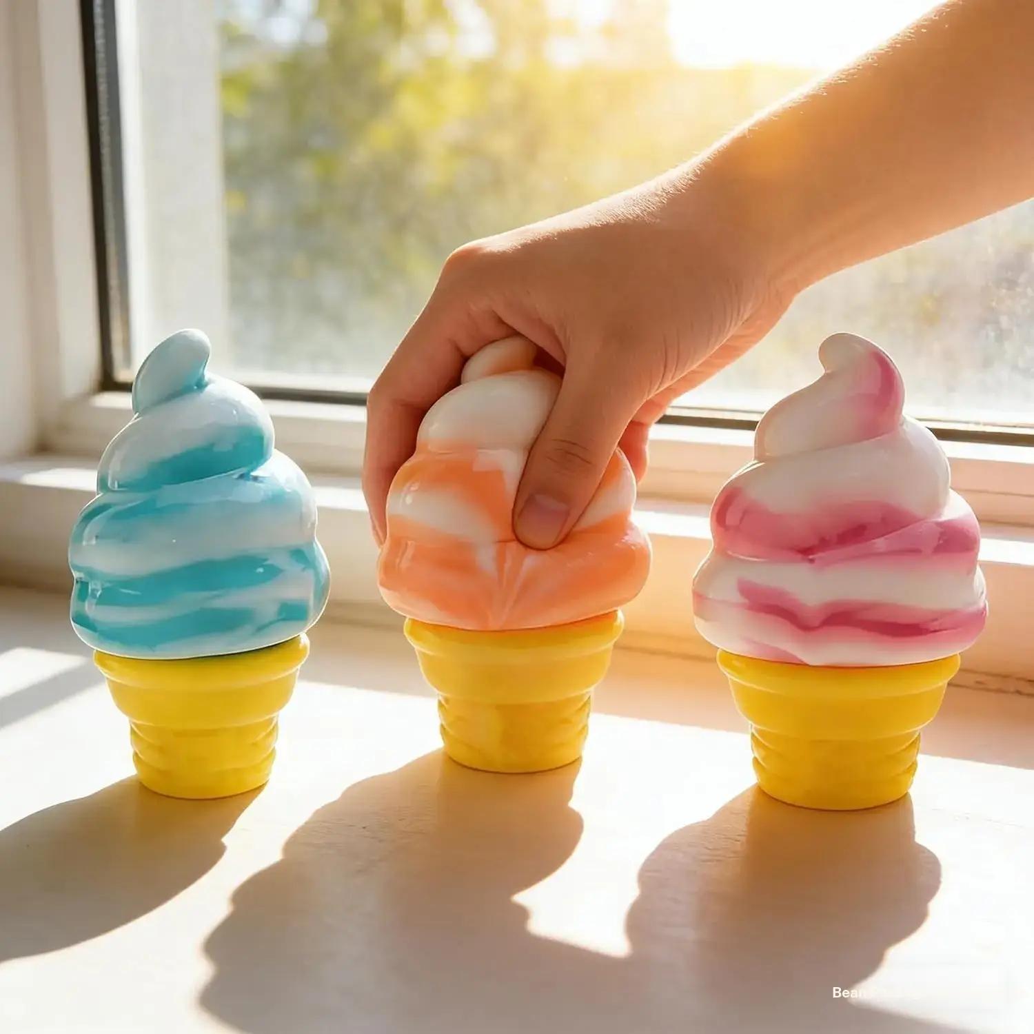 Ice Cream Squeeze Squishy, Ice Cream Cone Squishy, Slow Rise Sensory Fidget Toy, Easter Basket Stuffers Party Favors Summer Sensory Stress Relief