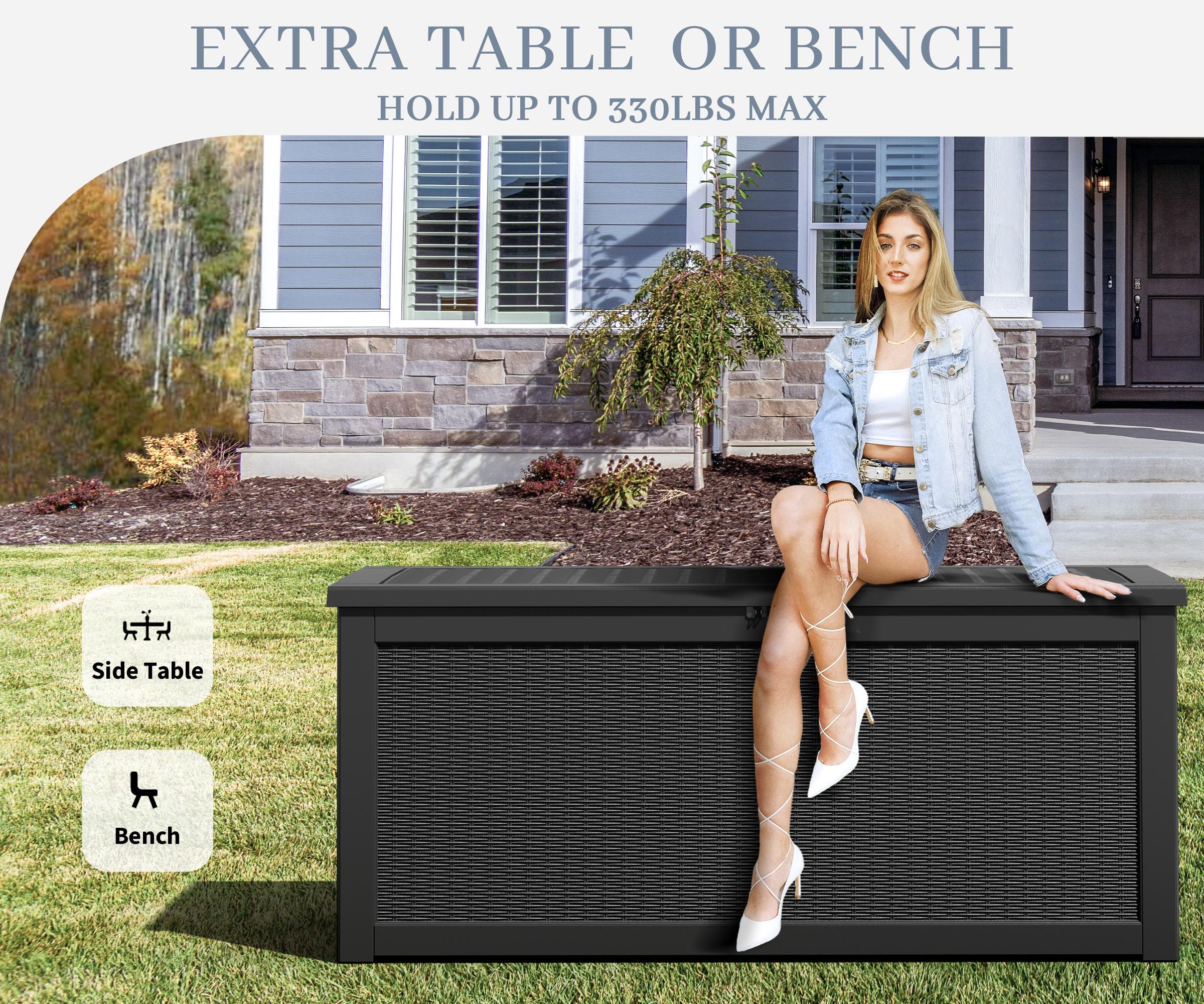 31/60/100/260 Gallon Resin Outdoor Storage Deck Box (padlock not included) – Waterproof, UV-Resistant, Multi-Functional, Lockable, Durable, Storage of tools