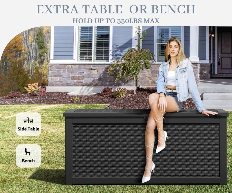 31/60/100/260 Gallon Resin Outdoor Storage Deck Box (padlock not included) – Waterproof, UV-Resistant, Multi-Functional, Lockable, Durable, Storage of tools