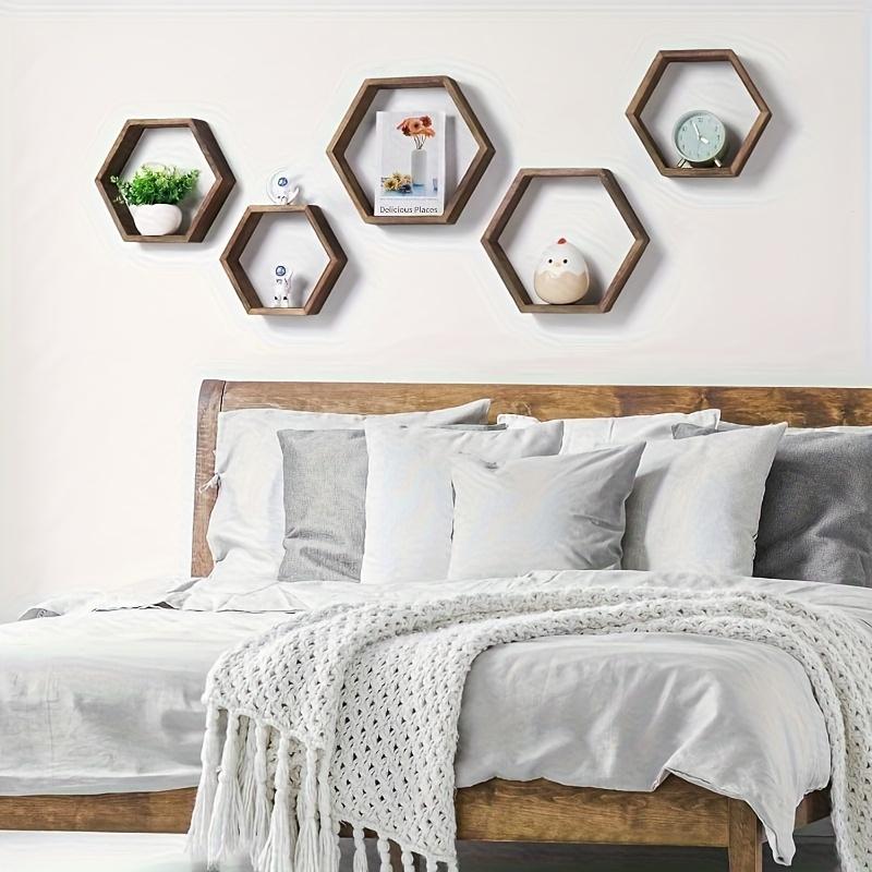 3pcs Hexagonal Floating Wall Shelf, Wall Mount Design, Available in Large, Medium, and Small Sizes - Wooden Hexagon Storage Rack Suitable for Home - Driftwood Decorative Wall Art - Gift for Home Decor Enthusiasts