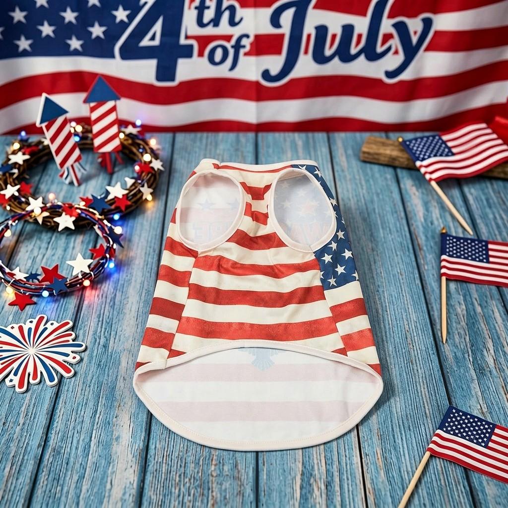 Pet Dog Vest Outdoor with U.S. 250th Anniversary Star-Spangled Banner Print, July 4th Dog Clothes Suitable For Small/Medium-Sized Dogs, Poodle & Cats, Independence Day Pet costume Dressing Apparel