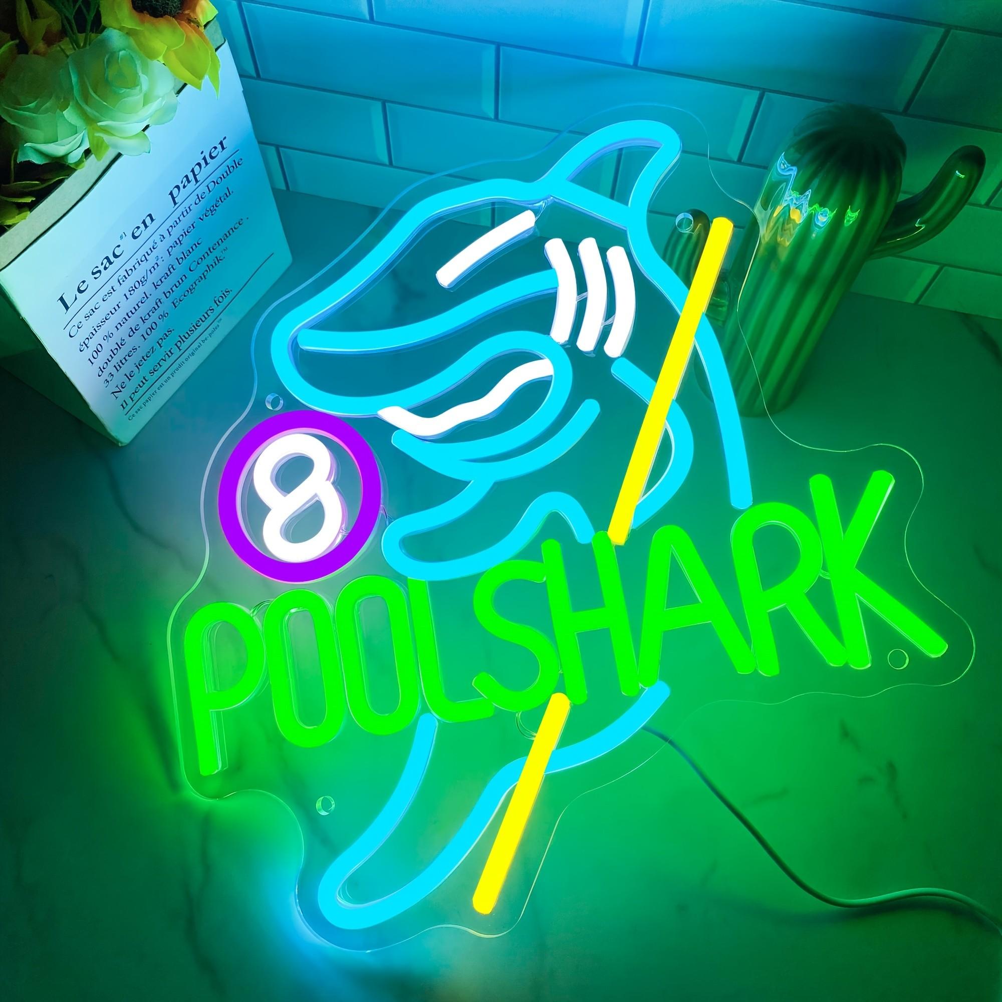 Creative "Billiard Shark" Neon Sign — USB-Powered, Wall-Mountable — Ideal for Billiard Clubs, Bars, and Party Decor