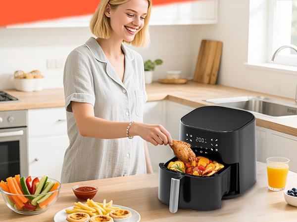 Comhoma Air Fryer 8-in-1 with 5 QT Capacity,180°-450°F Precision Heating, Air Fry, Roast, Broil, Reheats, Dehydrates, Less Oil, Features Shake Reminder, Large Touch Display with Auto Menus