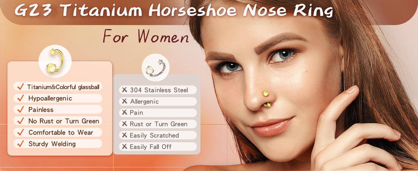 Unisex 2PCS G23 Titanium Metal Septum Rings 16G - Internally Threaded Horseshoe Design with Ball Grabber Tool, 6/8/10mm Hypoallergenic Cartilage Hoop for Piercings, Internally Threaded Piercing, Curved Ring, Unisex Wear, Internally Thrd.