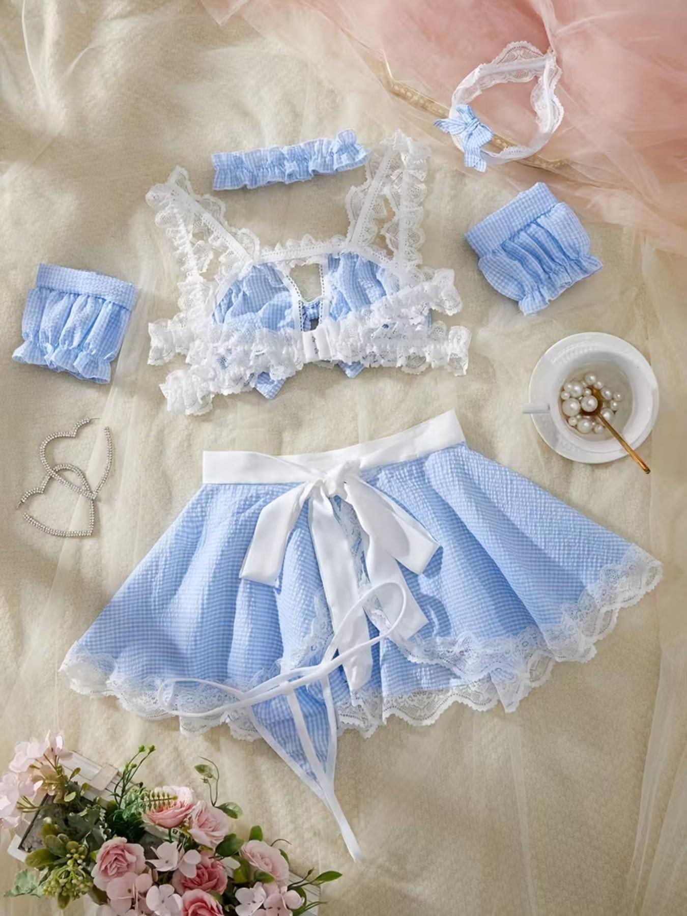 Sexy Lingerie Set Includes Top Apron Hairband Necklace Panties, Women's Underwear Collection, Comfortable & Stylish