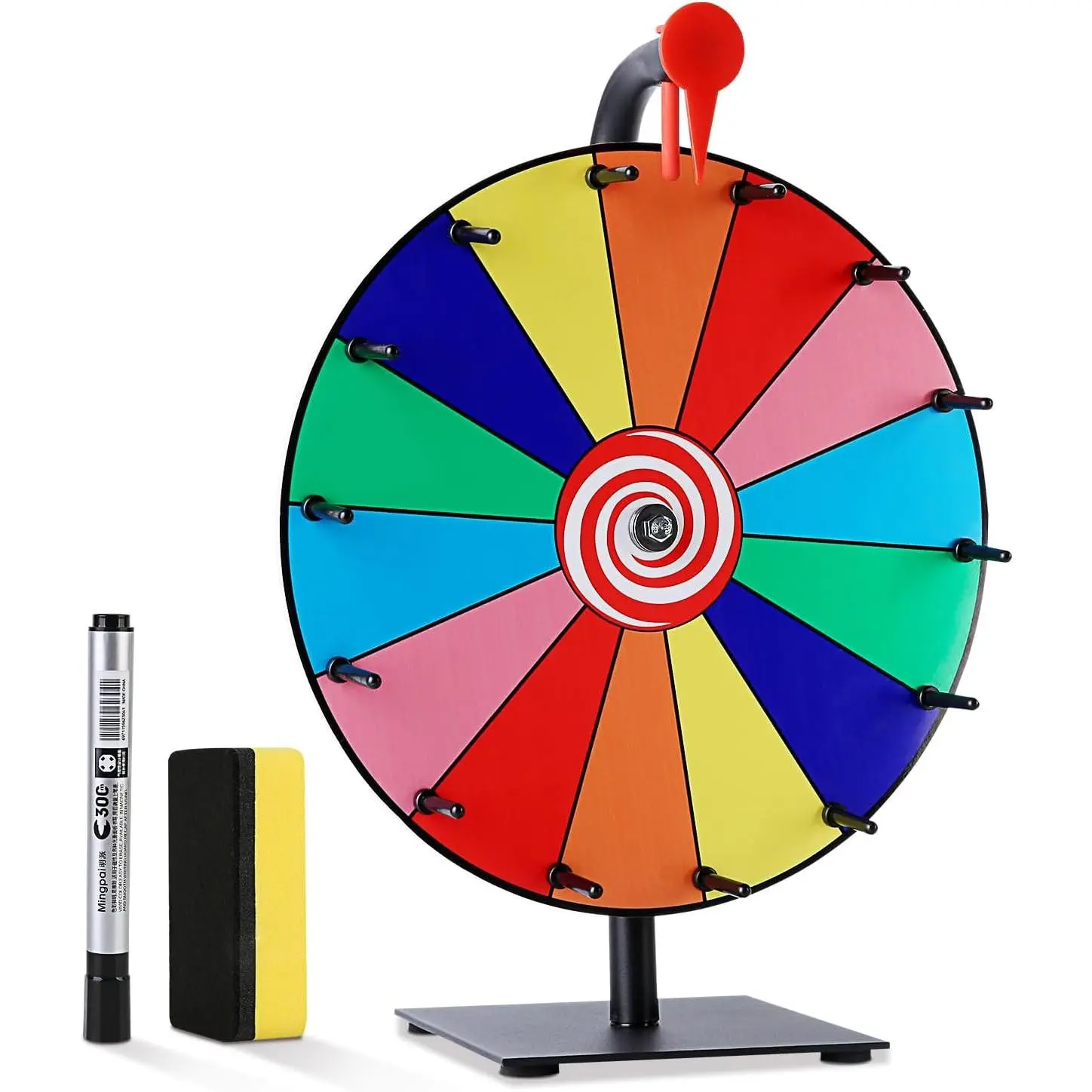 12-Inch Customizable Prize Spinning Wheel with 14 Customizable Slots & Stand, Classroom Fun Game for Carnival, Office Events