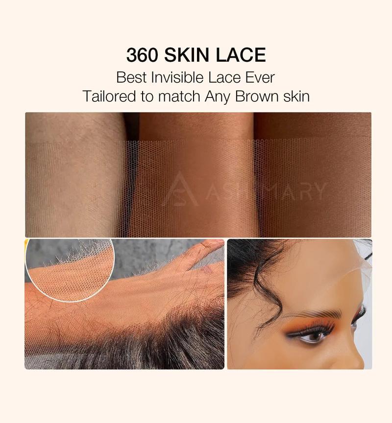 Ashimary Invisi-Strap Snug Fit 360 Body Wave Transparent Lace Frontal Bleached Knots Pre-Cut Lace Glueless Wig