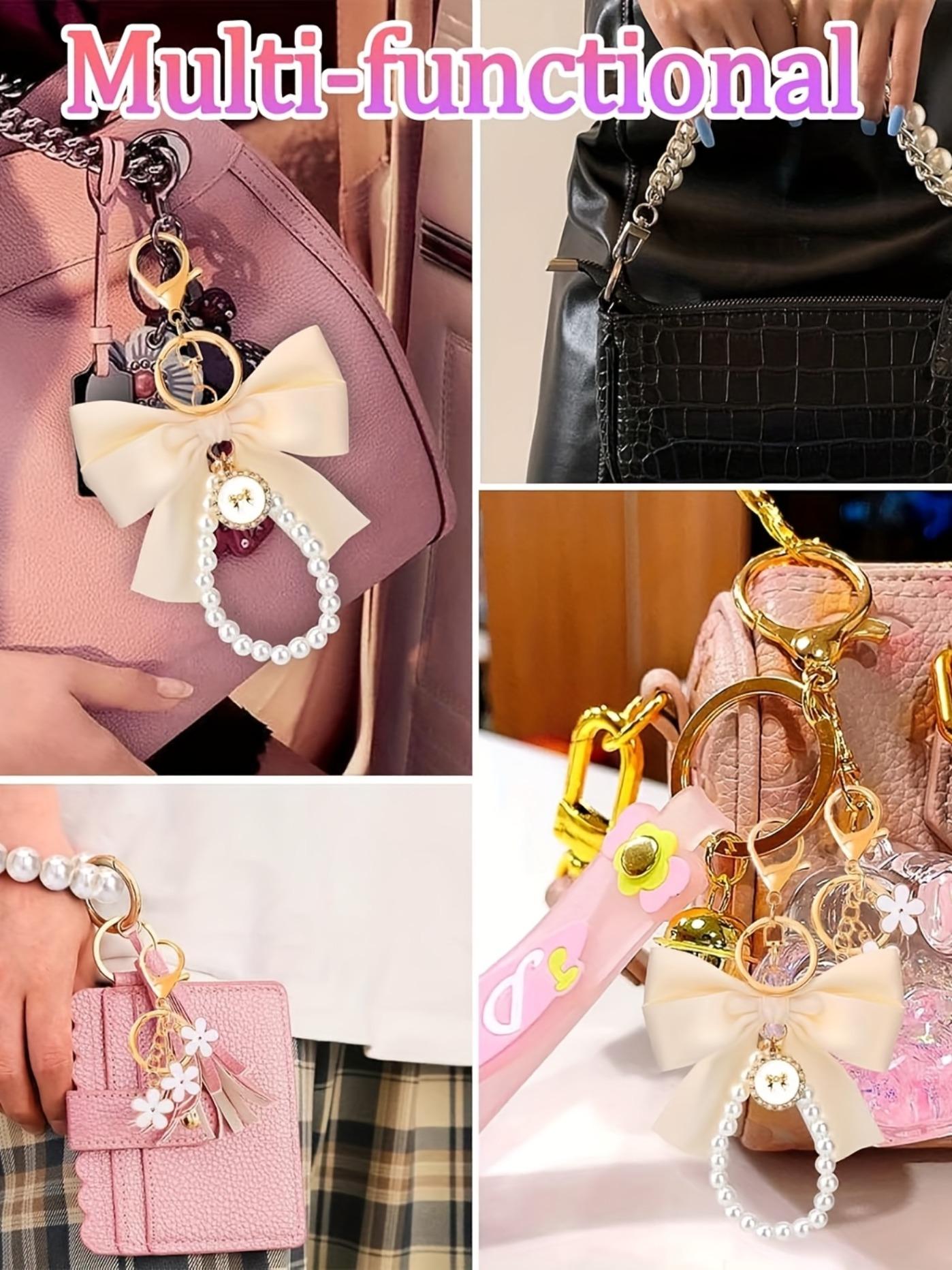 3pcs/Set Elegant Metal Bag Charms & Keychains Set-Double Layer Faux Pearl Bead & Chain Purse Charms,Decorative Bag Chain Handbag Decoration Purse Bag Extender Chain Bag Strap Purse Charms Accessories Keychain Kawaii Accessories For Bags