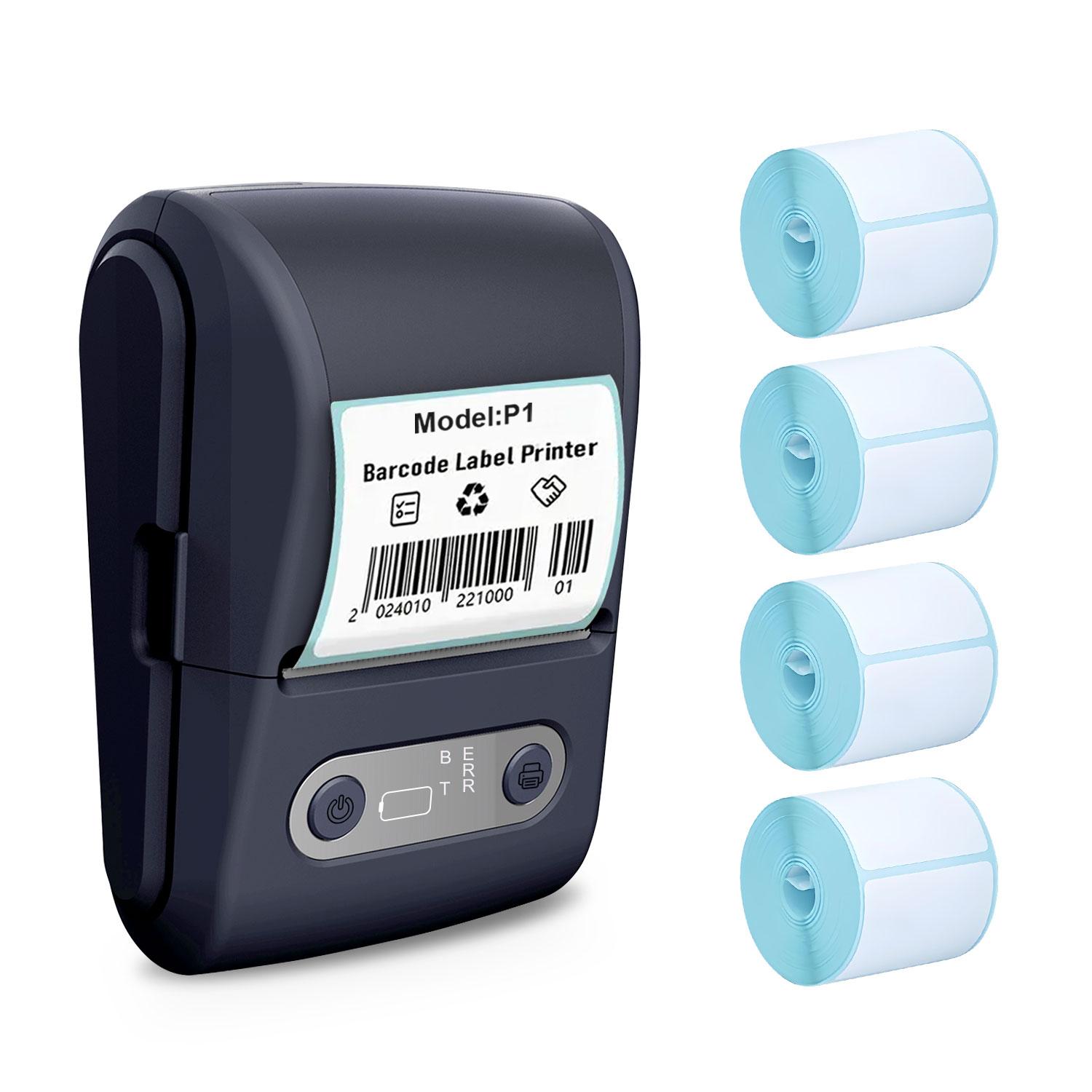 Portable Bluetooth-compatible with 4 Rolls Paper, Waterproof Labels, Multifunctional APP, Inkless, Ideal for Home Office Kitchen, Wireless Sticker Printer