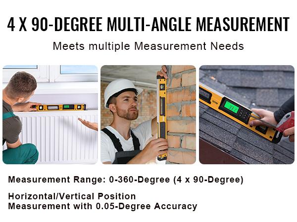 VEVOR Magnetic Torpedo Level, 600mm, LED Backlit Screen Mechanical Bubble Vials Ruler for 0-360 Degree, Gravity Sensor Aluminum Alloy Leveler Tool w/ Viewing Window, Shock-Resistant for Plumbing, Wood