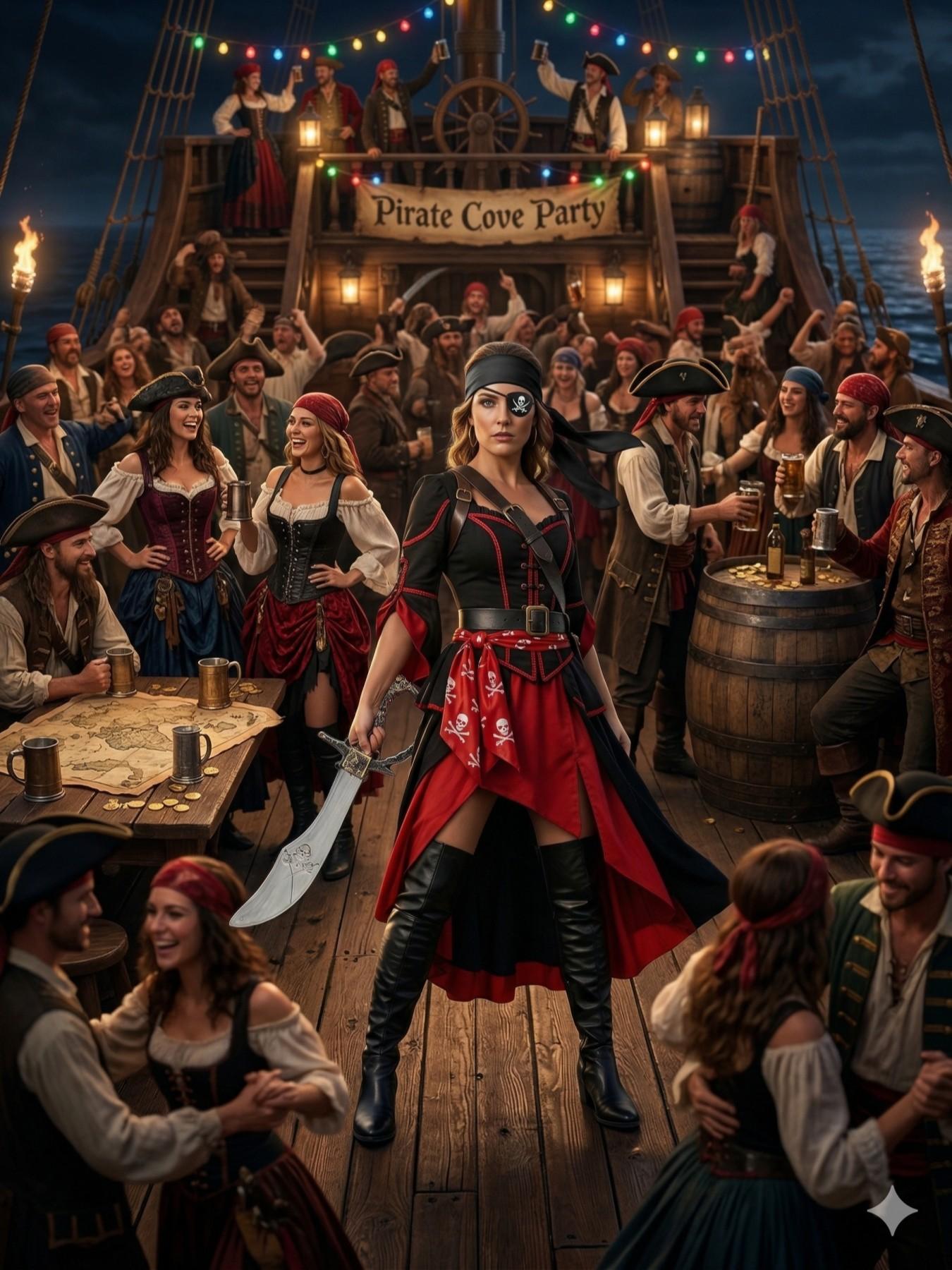 3-Piece Pirate Costume Set for Women and Men, Halloween Party Accessories, Pirate Hat Eye Mask Fake Knife, Role Play Cosplay