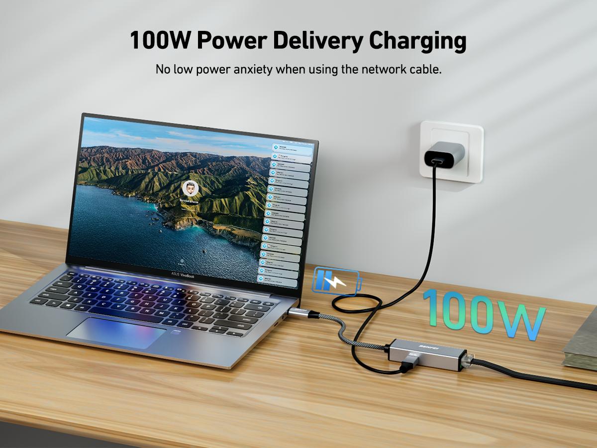 BENFEI USB-C to Ethernet Gigabit Adapter with 100W Power Delivery, Thunderbolt 3/4 to RJ45 Ethernet LAN Network Adapter