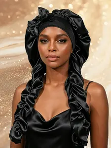 Heatless Curl Satin Bonnet for Sleeping Curly Hair Nightcap, No Slip Design with Long Curling Ribbons, Ideal for Braids & Long Hair Care