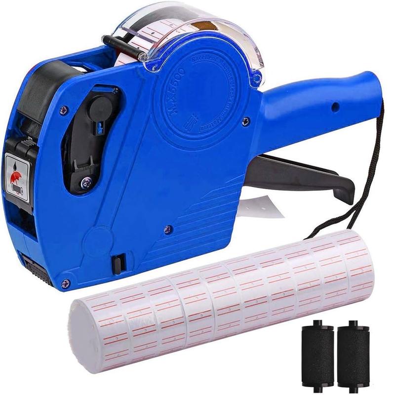 1 pcs MX-5500 8 Digits Price tag Blue/ Red Stick Device with 5000 Sticker Labels and 2 Ink Refill, Label Maker Portable Label Printer Pricing Stick Device Kit Numerical Tag Stick Device for Office, Retail Shop, Grocery Store, Garment
