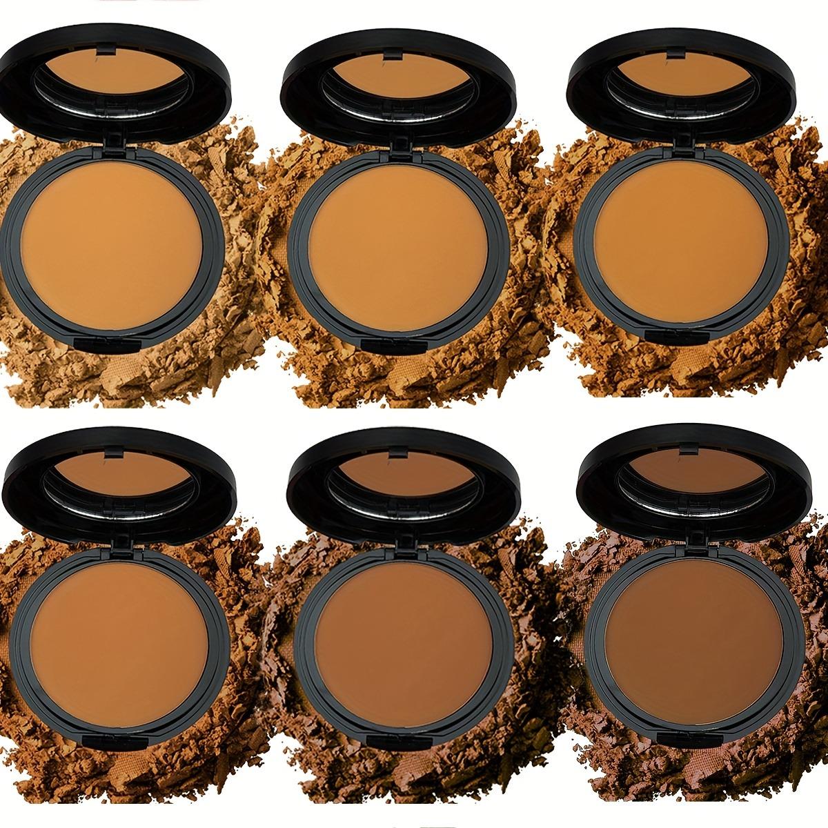 6 Color Deep Matte Setting Powder Foundation, Waterproof Full Coverage Makeup Face Pressed Powder with Sponge, Holiday Party Valentine's Day