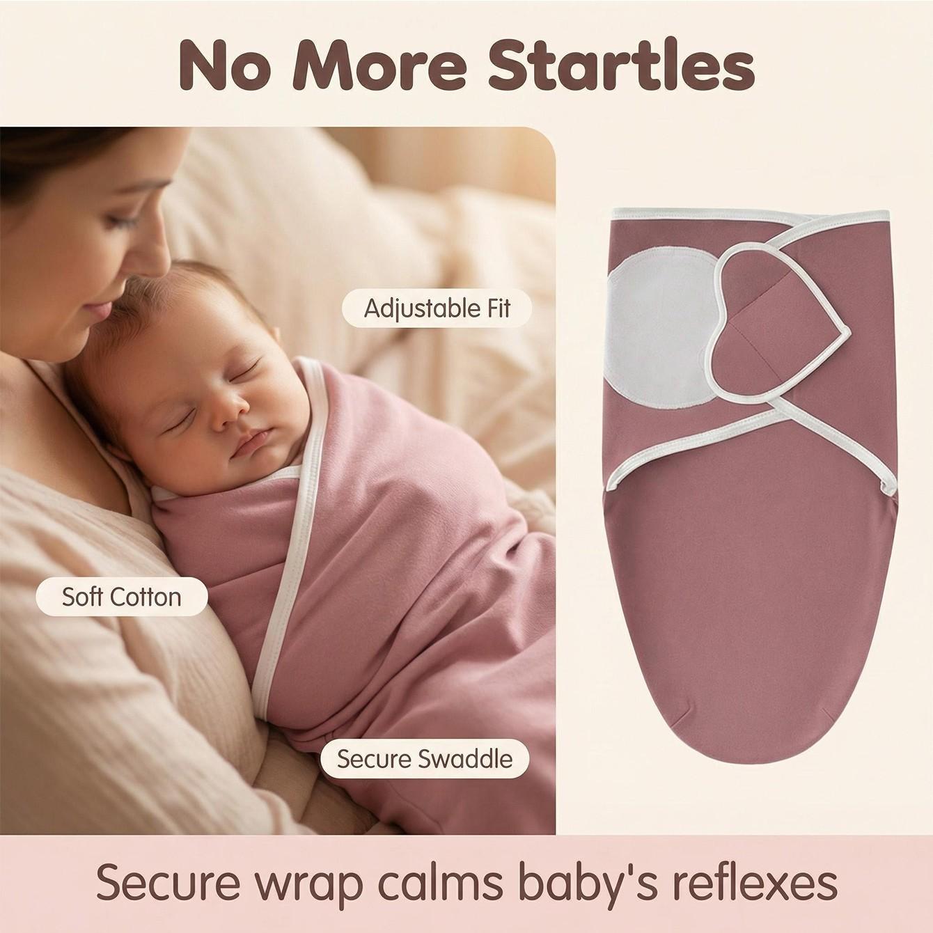 Three-Piece Baby Swaddle Blanket Set, Newborn Anti-Jump Wrap, Knit Fabric, Simulates Uterus Environment, Soft and Cozy, Cotton Velcro Design