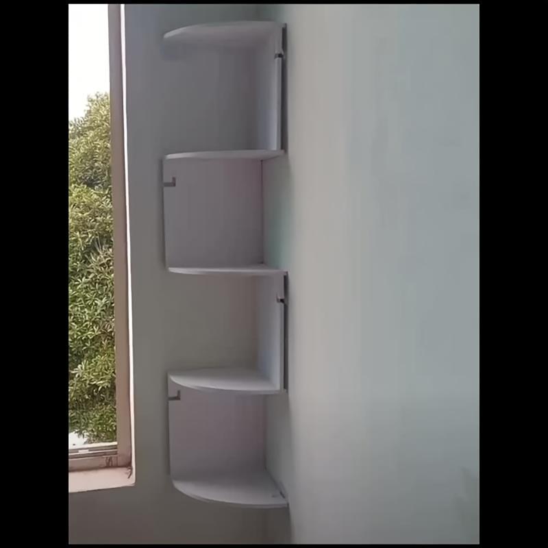 [5-Tier Space-Saving Corner Shelf] Space-Saving 5-Tier Corner Wall Shelf – Modern White PVC Material, Punch-Free Installation, Multi-Tier Display Rack, Ideal for Living Room Decoration, Perfect for Books and Figurines