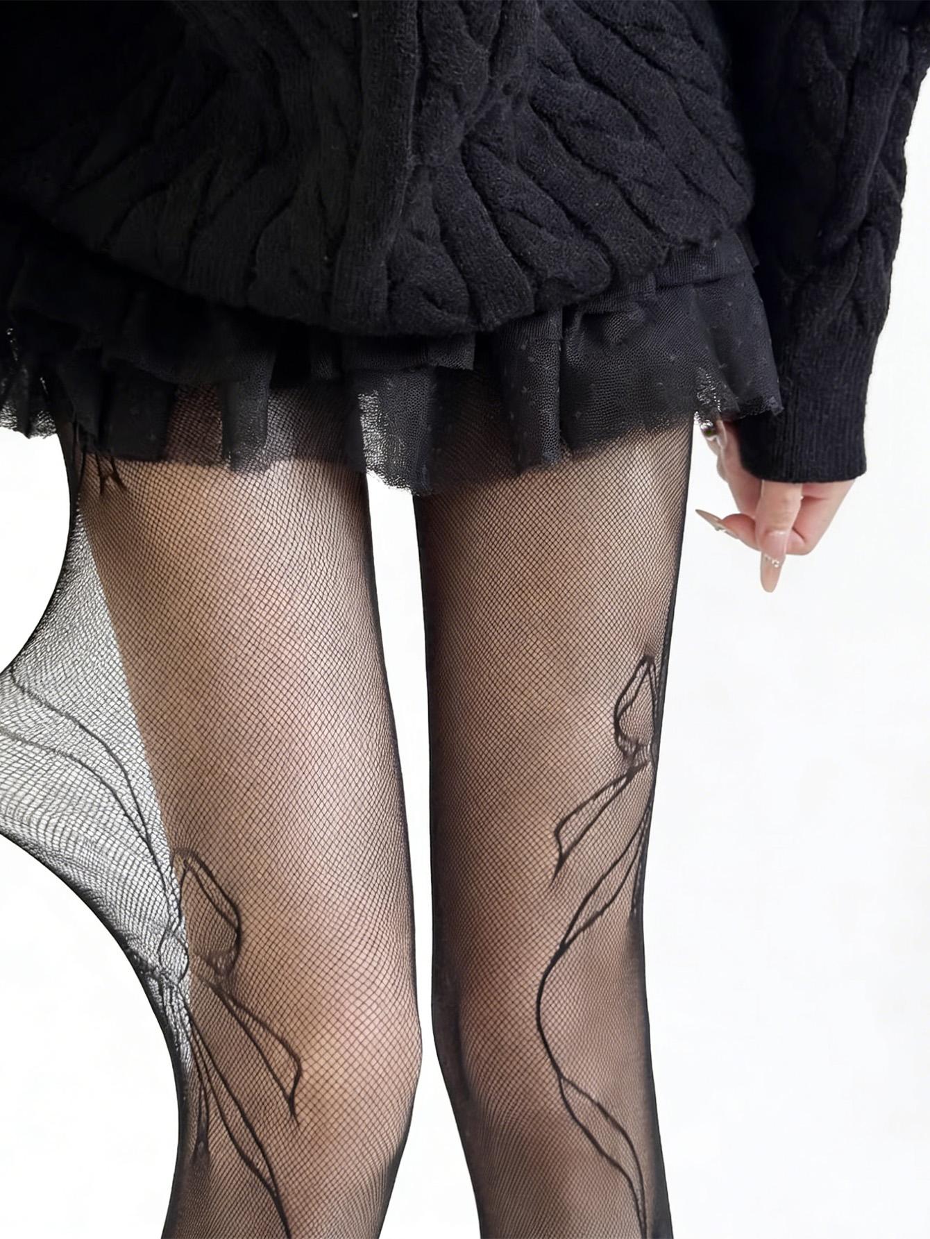 1/2 Pcs Bow Tie Fishnet Pantyhose, Vintage Mesh Stockings, Y2K High Elasticity, Gothic Style, All Seasons