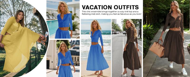 JovenPara ValentinesDay Women's 2 Piece Lounge Sets Matching Ribbed Button Down Cardigan & Elastic Waist Skirt Sets gifts