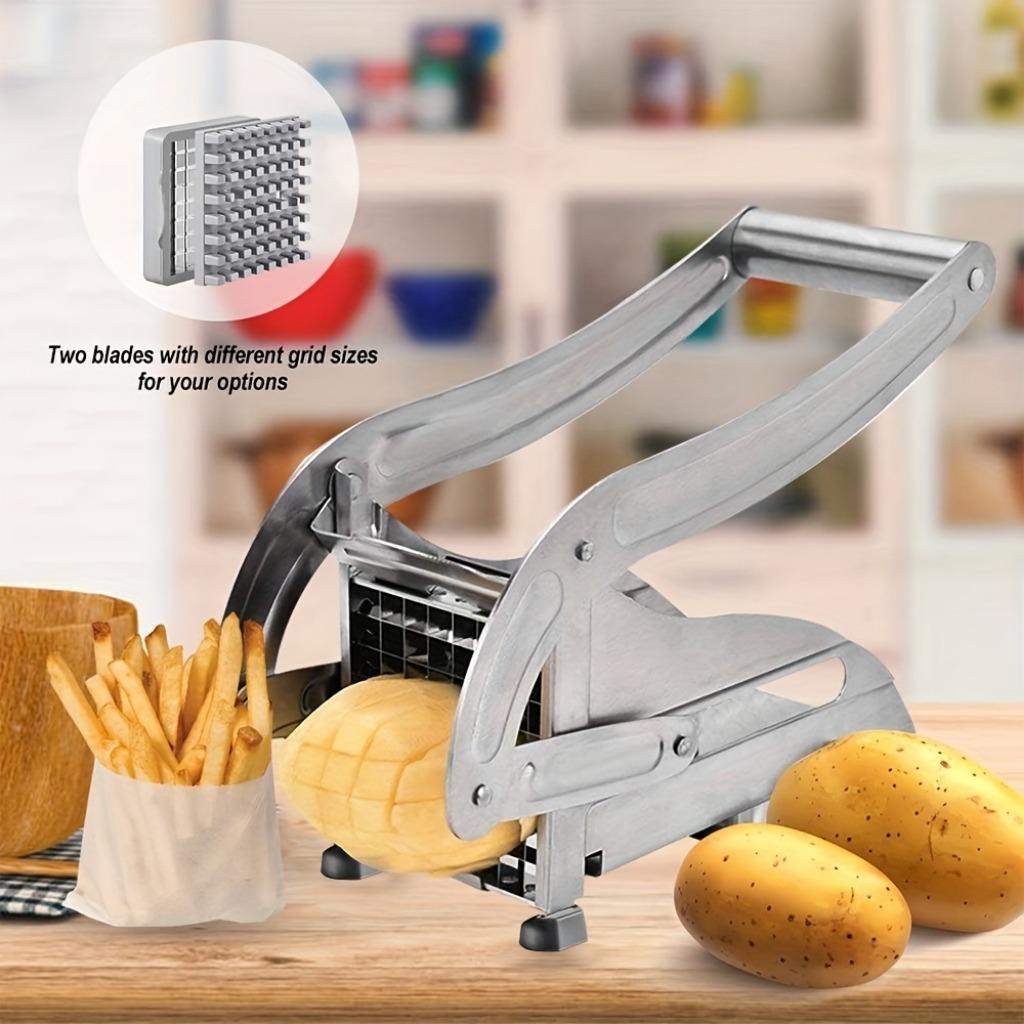 Stainless Steel Potato Chipper, 1 Box Manual Potato Cutter with Suction Cup Base, Vegetable Cutter, Vegetable Slicer Dicer, Kitchen Utensils & Gadgets