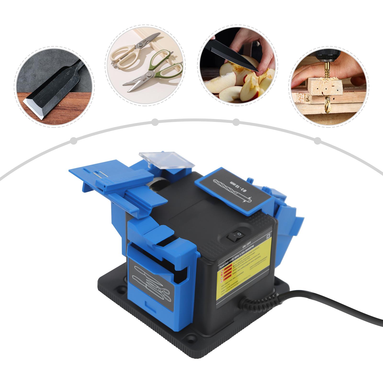 96W Multifunctional Electric Sharpener Adjustable Angle 15-50 Degree for Drill Bits Chisels Plane Blades Scissors Home Workshop Garage Restaurant Auto Repair Shop Use