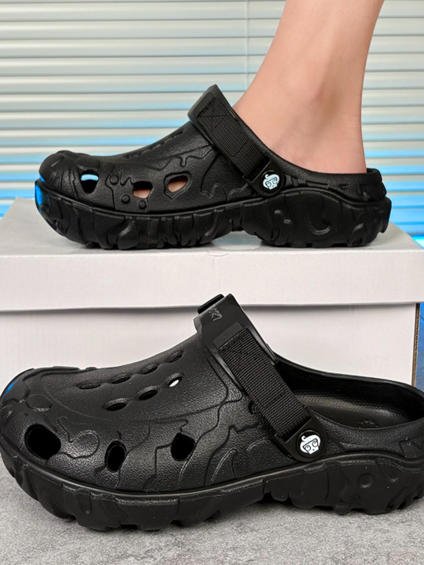 Men's Summer Holey Shoes, Trendy Outdoor Anti-Slip Thick Sole Sandals, Large Size Dual-Use Driving Beach Slippers, Comfortable Footwear