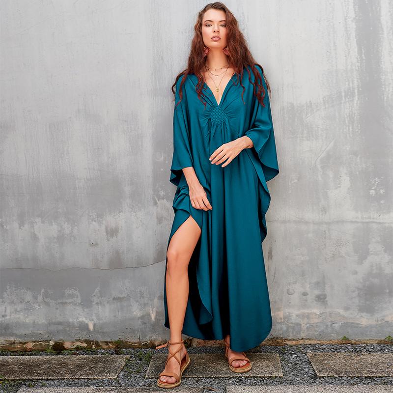 Bsubseach Women Ethnic Print Kaftan Dress , Plus Size All Over Print  TunicDress, Boho Casual V Neck TunicDress for Women, Women's Plus Cover Up,Mrs. Roper Kaftan ，bubu，mumu，Casual Womenswear Maxi Modesty Muslim Clothing Baggy