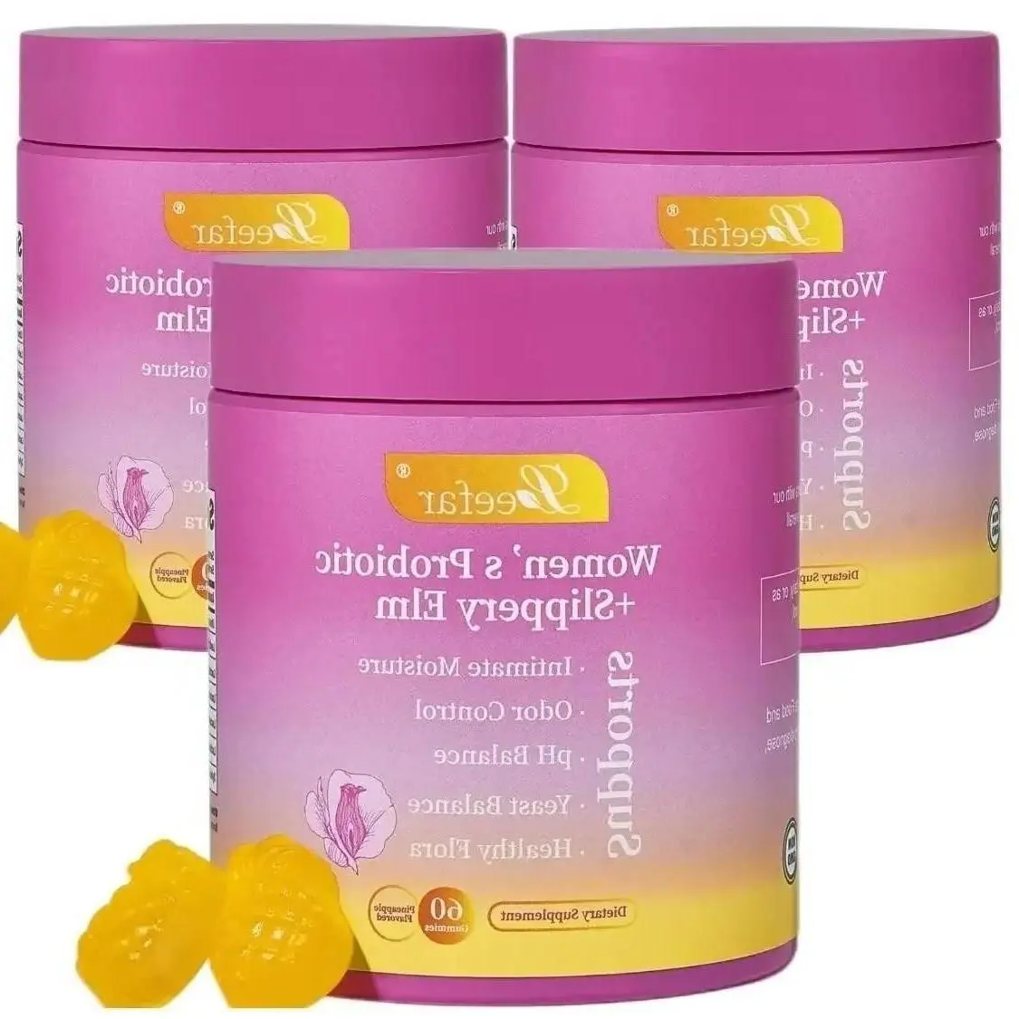 PremiumLEEFAR Her Juicy Feminine Probiotics Gummies- All in One Solution with Slippery Elm and Prebiotics&Lactobacillus Probiotic Blend for Womens pH Balance and Dryness - Hawaiian Pineapple Gummies 60 Count probiotics womenPremium