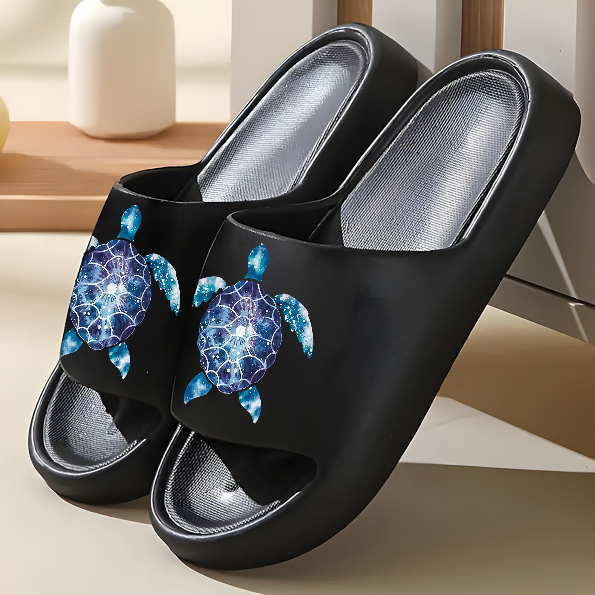 Galaxy Sea Turtle Print Slippers for Women Men Non-Slip Indoor Outdoor Comfortable Home Sandals with Soft Sole Lightweight Beach Shoes for Summer Vacation Travel