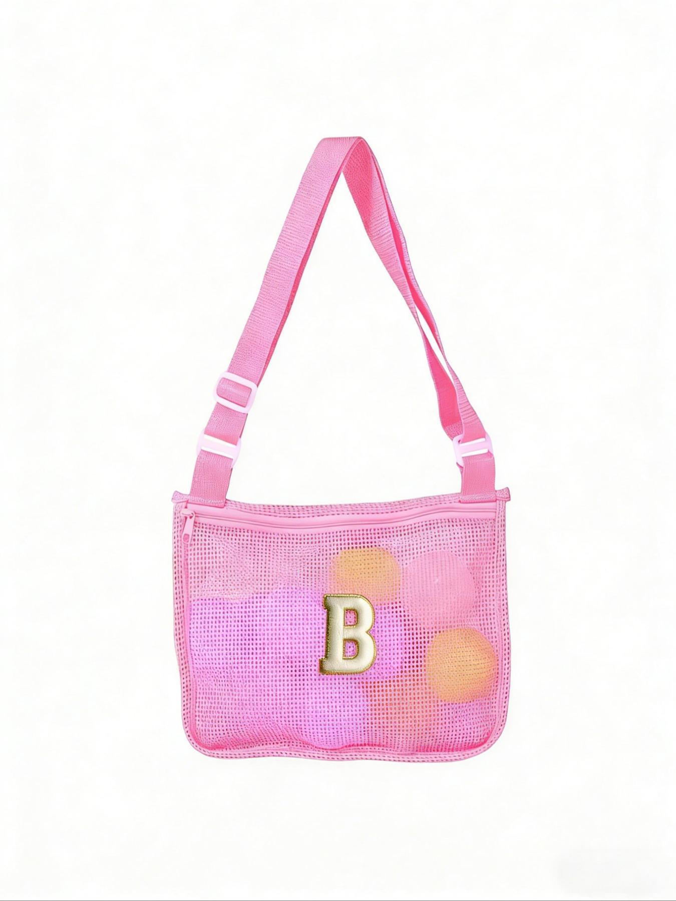 Letter Beach Mesh Bag, Shell Storage Pouch, 30cmx25cm, Unisex Swimming Accessory, Ideal for Vacations, No Ocean Balls Included