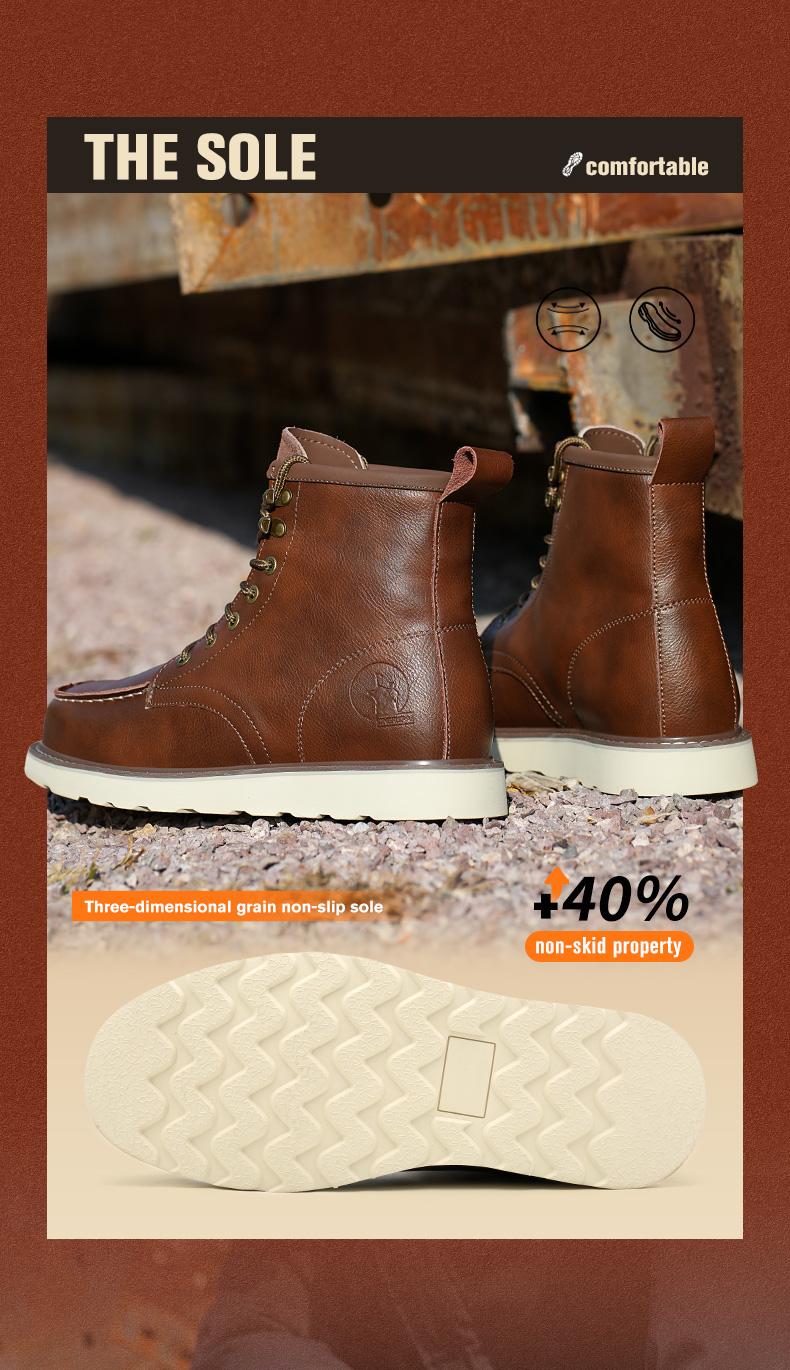 Men's Workwear - style Steel - toe Sports Non - slip Work Shoes, High - top Leather Safety Boots, with Anti - smashing, Anti - piercing, Shock - absorbing and Wear - resistant Properties. Footwear, Fathersday Gift. Classic Boy Closed