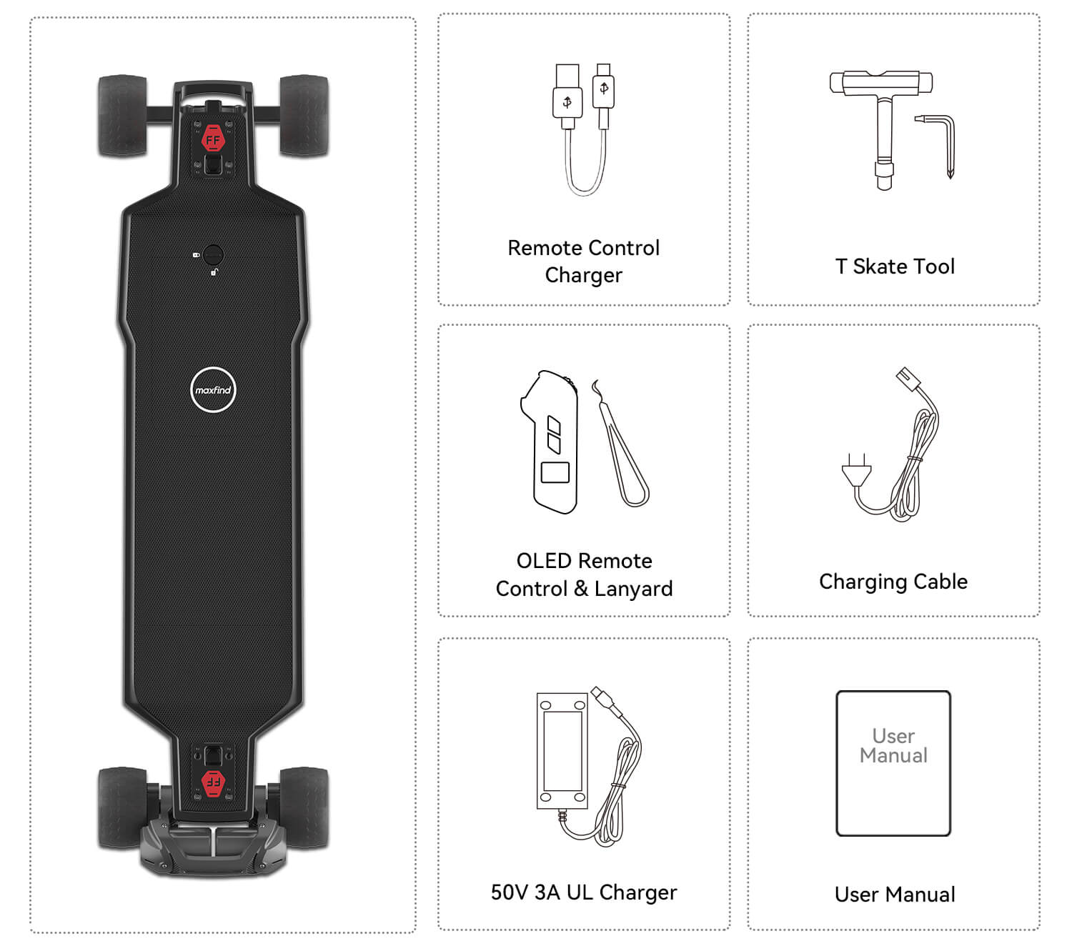 Maxfind FF BELT High Performance Electric Skateboard, Street Longboard with Remote, 3000W Hub Motors, 25 Miles Range, 28 Mph Speed, Quick Battery Swap Design