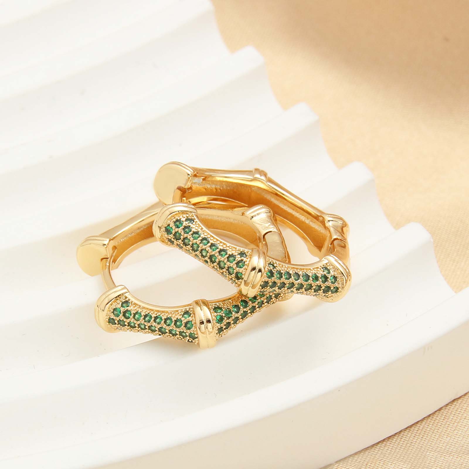 Zircon Hexagonal Bamboo Earrings Green/White Girls Daily Jewelry Gift