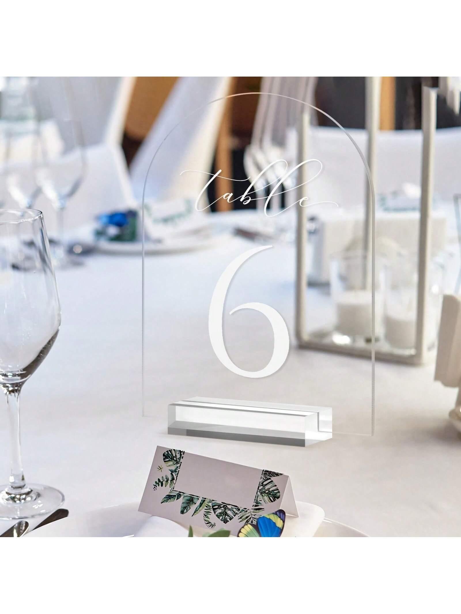 Transparent arched table number plate for weddings, 5 * 7-inch arched acrylic table number with acrylic bracket, table guide plate, suitable for wedding parties, birthday parties, and other occasions