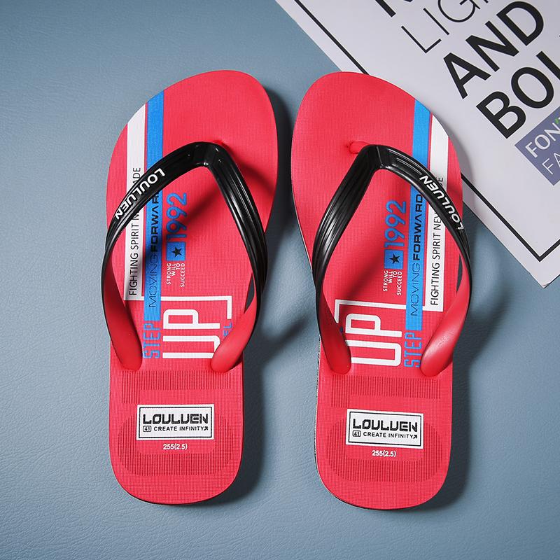 Men's Flip-Flops with Letter Print, Casual PVC Sandals, Comfortable Beach Shoes, Lightweight Slippers for Home, Bathroom, and Beach