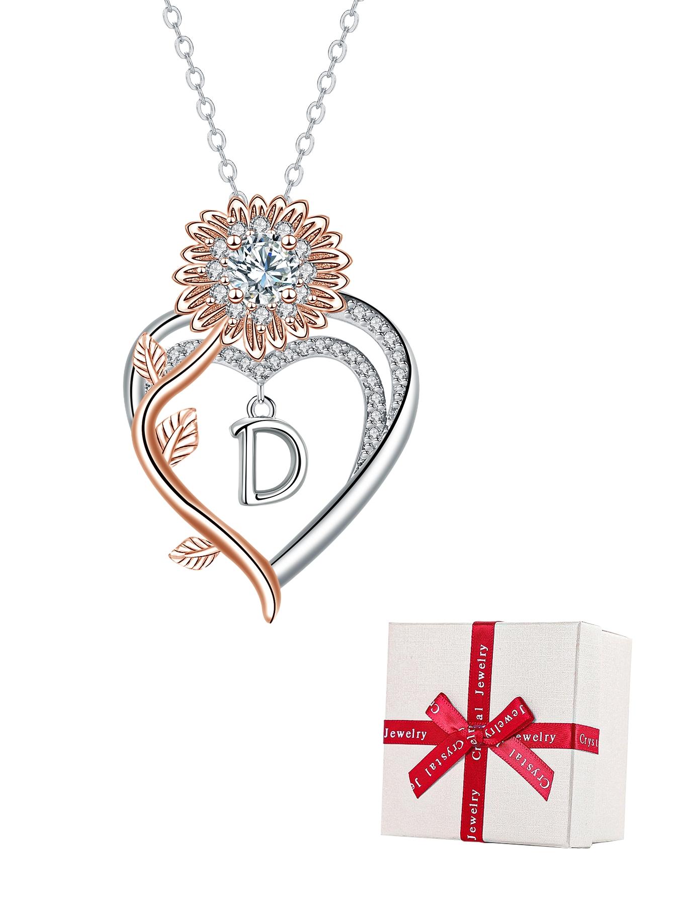 Sunflower Initial Heart Necklace with Rose Jewelry Box, Letter Pendant for Women, Mother's Day Birthday Christmas Gift, Exquisite Jewelry Gift