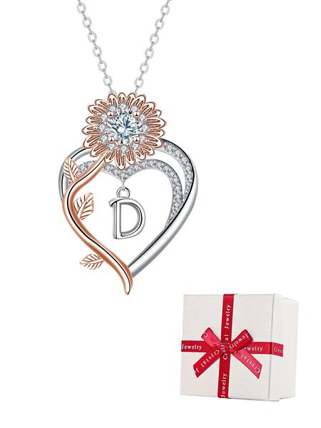 Sunflower Initial Heart Necklace with Rose Jewelry Box, Letter Pendant for Women, Mother's Day Birthday Christmas Gift, Exquisite Jewelry Gift