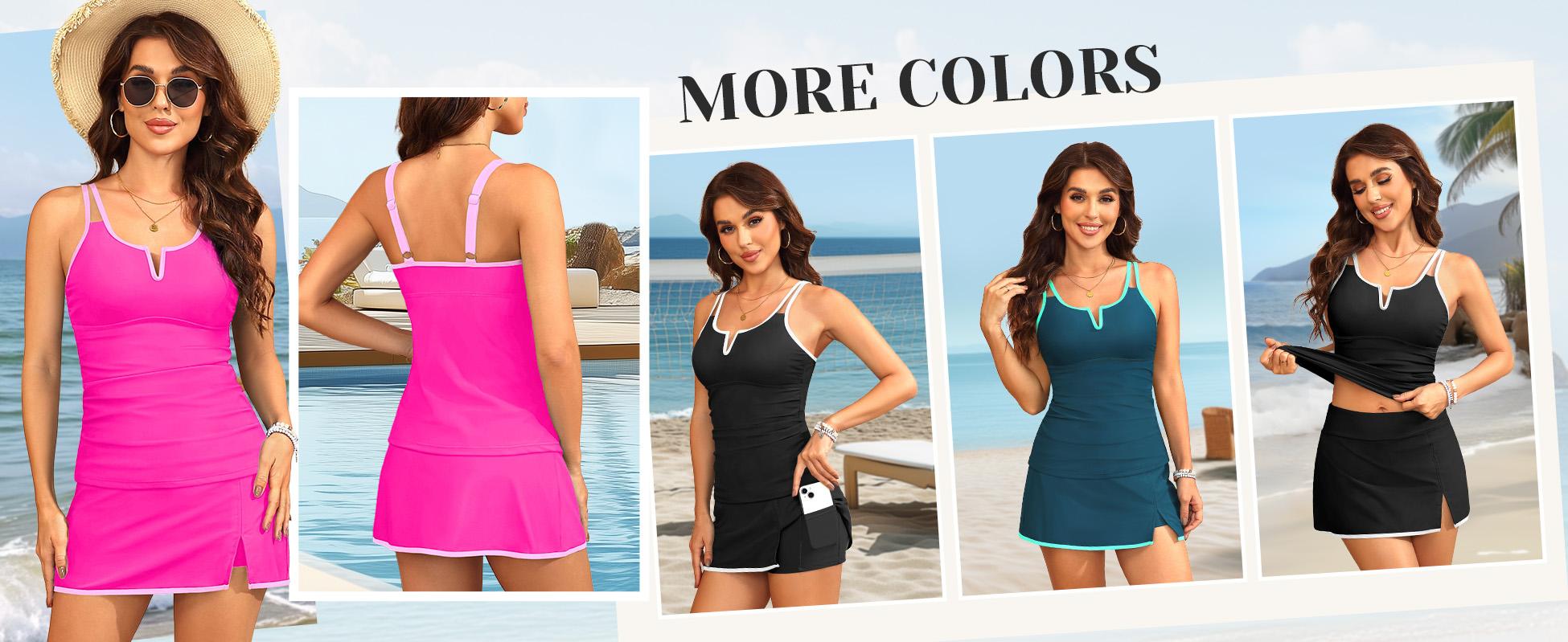 Tempt Me Women Tankini Swimsuits with Skirt - Two Piece Bathing Suits with Pockets Tummy Control V-Wire Swimwear