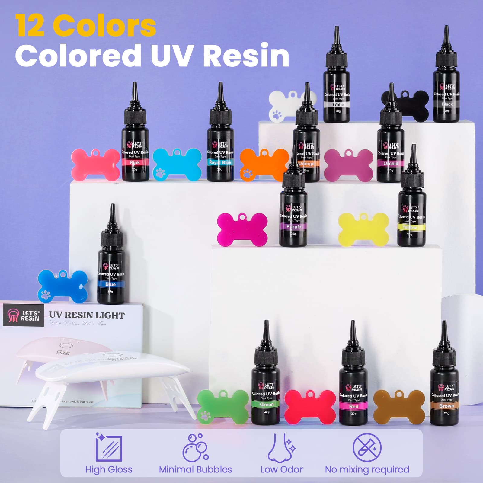 All-Inclusive Keychain Making Kit, 12-Color UV Resin with Keychain Molds Silicone, Christmas Gifts,UV Light, 6 Styles Flower and Heart Open Bezels for Resin, Jewelry Making Kit for Beginners, Craft Decor - LET'S RESIN