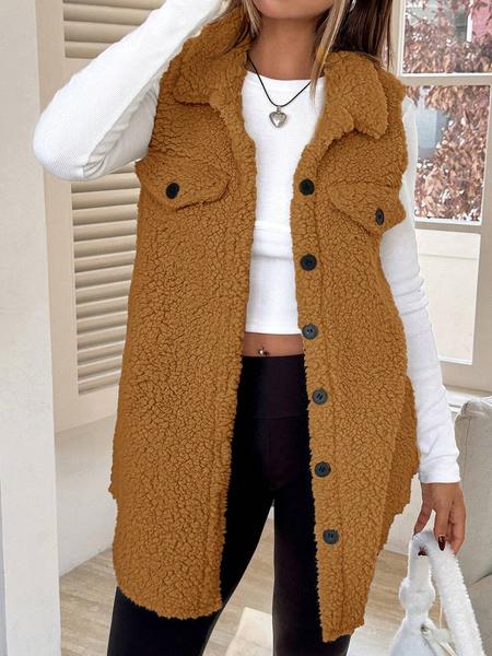 Women's Fall Winter Plush Vest, Elegant Fitted Plain Color Waistcoat, Fashionable Party Holiday Travel, Cute Top, Chic Elegant Vest