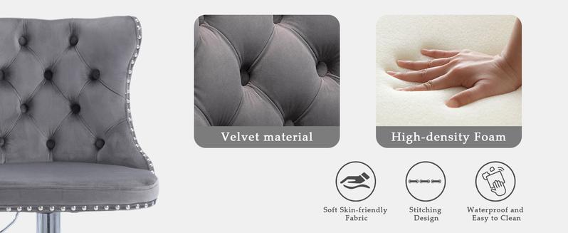 Velvet Swivel Bar Stools Set of 2 Kitchen Counter Adjustable Height Upholstered Barstools with Metal Leg for Kitchen Island, Bar, Dining Room