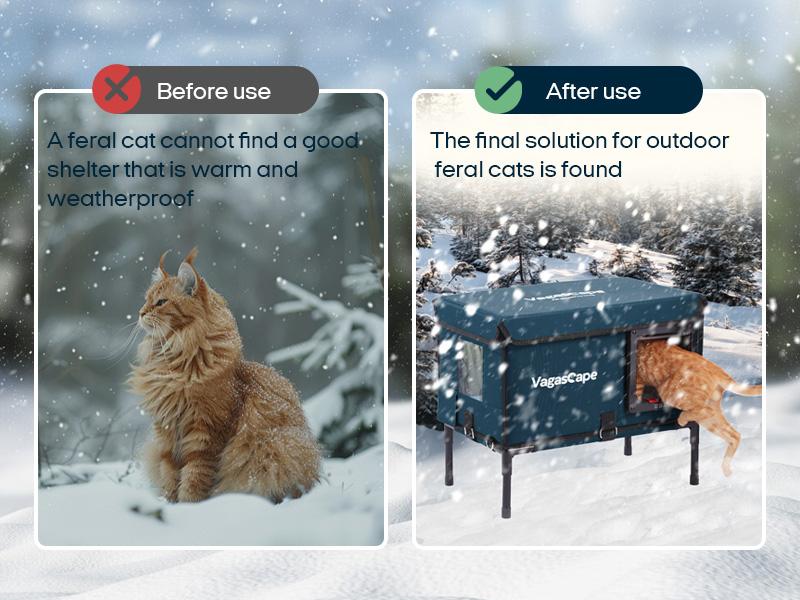 Vagascape Heated Outdoor Cat House, Heated Bowl, Thermostat & Overheat Protection with Auto Shutoff, Warms in ~3s & Energy-Saving – Waterproof, Insulated & Elevated, 12mm Fiberglass Frame, Escape Door & Window, UL-Tested Heating Core Vagascape Heated Outdoor Cat House, Heated Bowl, Thermostat & Overheat Protection with Auto Shutoff, Warms in ~3s & Energy-Saving – Waterproof, Insulated & Elevated, 12mm Fiberglass Frame, Escape Door & Window, UL-Tested Heating Core