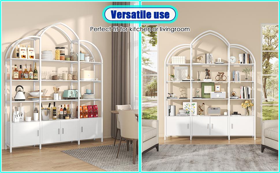 Arched Bookshelves and Bookcases: Triple Wide 5-Tier Large Open Bookshelf, Etagere Bookcase with Display Shelf for Home Office