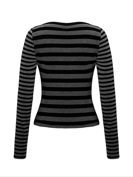 Women's Fall Winter Striped Long Sleeve T-Shirt, Comfortable Casual Slim Fit Top, Perfect for Home & Outdoor Wear
