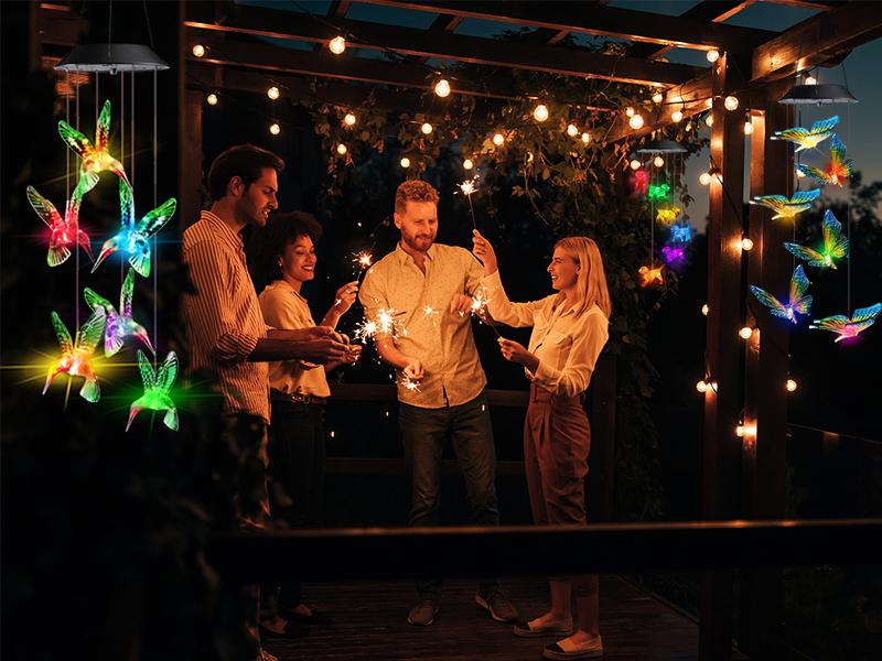 Garden & Indoor Hanging Decorative Lights — Solar Color-Changing Hummingbird Wind Chimes: A Gift for Women, Moms, and Grandmothers. Waterproof and Durable. Perfect for Summer Garden Parties, Porches, Patios, and Windows